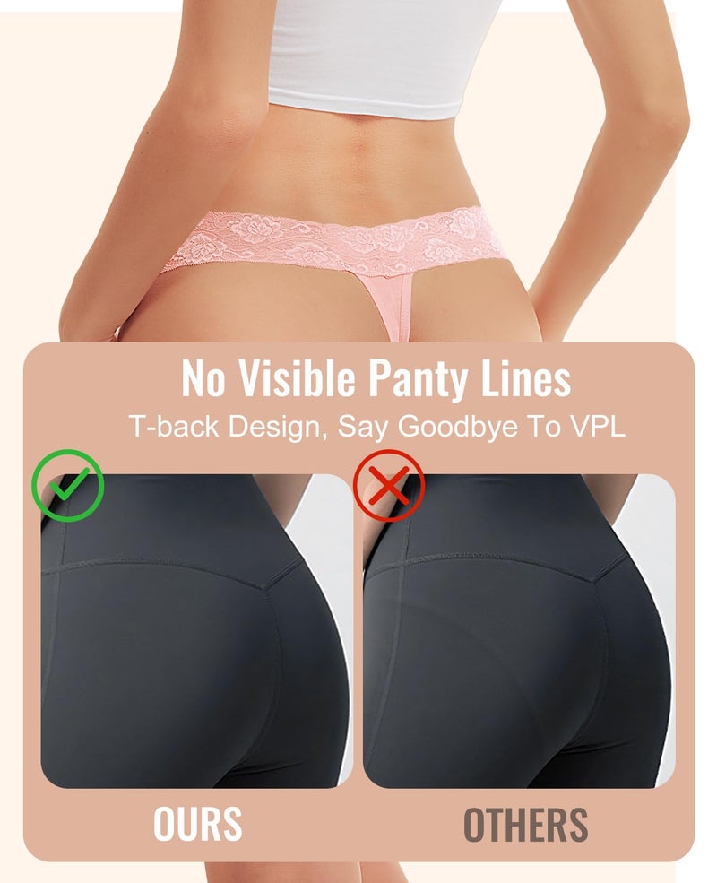 Sunm Boutique Lace Thongs for Women, Cotton Womens Underwear Pack, Sexy Low Rise T Back Cheeky Panties (8 Pack, X-Large, Multicolor) - Image 5